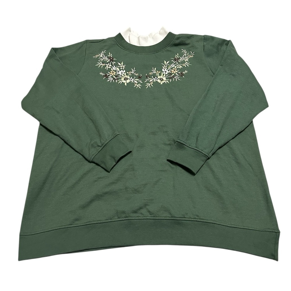 Vintage 90s Women’s Large Floral Embroidered Double Neck Sweater